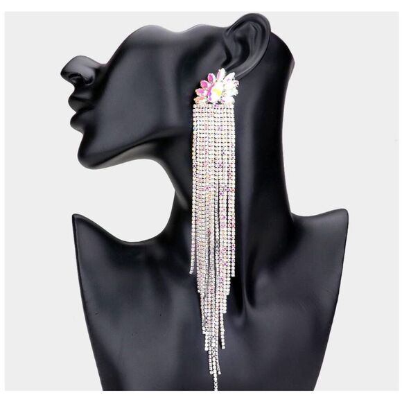 NEW Encour 8” AB silver fringe earrings.Special event - Picture 1 of 9